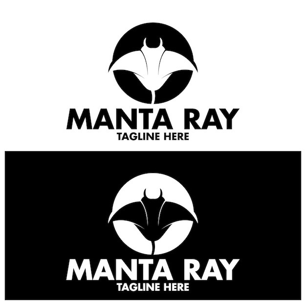 Vector silhouette of tropical black manta ray fish sea life logo design
