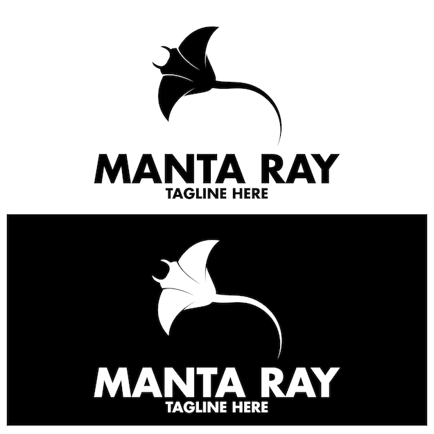 Silhouette of Tropical Black Manta Ray Fish Sea Life logo design