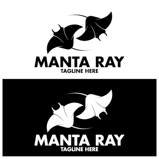 Силуэт тропической черной рыбы Manta Ray Fish Sea Life дизайн логотипа