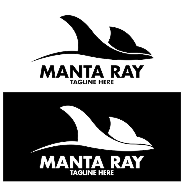 Силуэт тропической черной рыбы Manta Ray Fish Sea Life дизайн логотипа