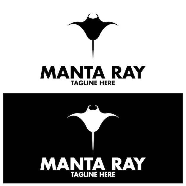 Силуэт тропической черной рыбы Manta Ray Fish Sea Life дизайн логотипа