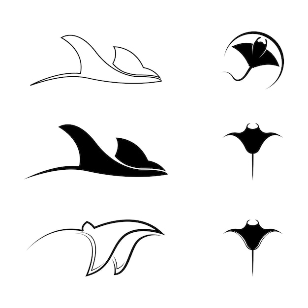 Vector silhouette of tropical black manta ray fish sea life logo design