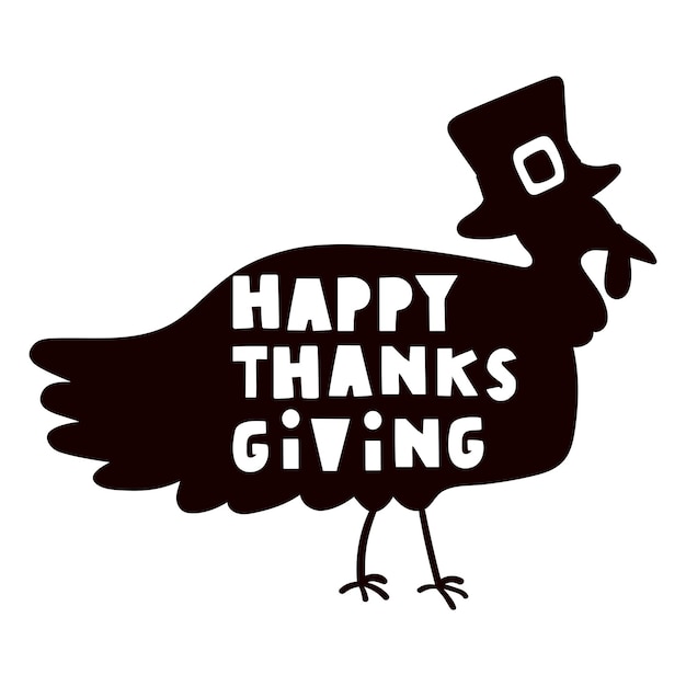 Vettore silhouette del tacchino badge happy thanksgiving disegno vettoriale illustrazione di colore nero su sfondo bianco