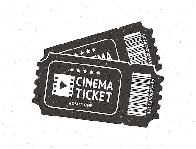 Silhouette of two cinema ticket Vector illustration Pair paper retro coupon for movie entry