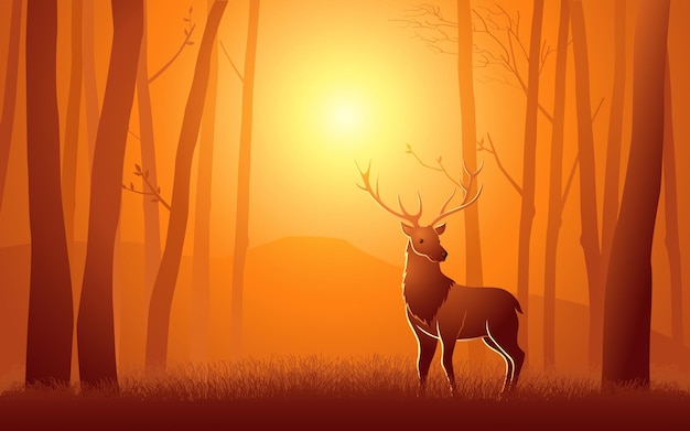 Vector silhouette of two deer in the woods