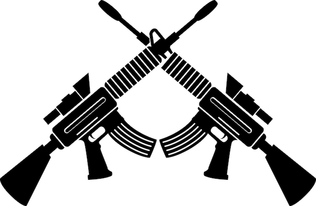 Silhouette Of Two Machine Guns Isolated On Transparent Background