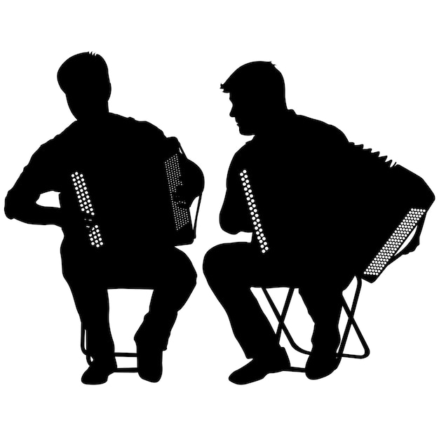 Silhouette of two musicians bayan on white background vector illustration