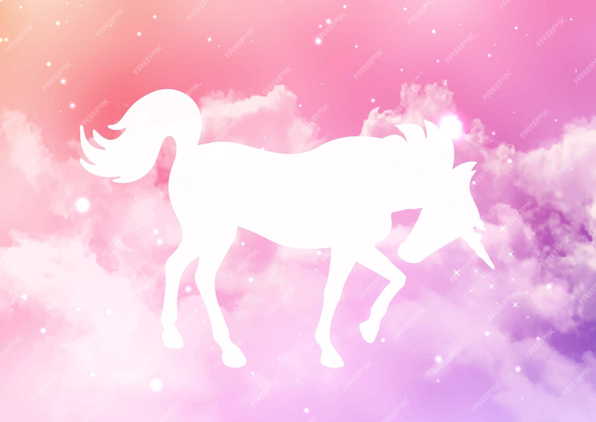 Premium Vector | Silhouette of a unicorn on a sugar cotton candy clouds ...