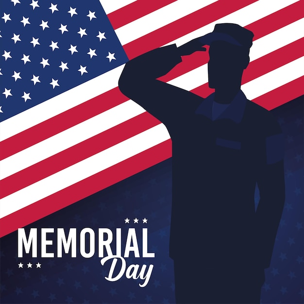 Silhouette di un uomo dell'esercito americano memorial day illustrazione vettoriale