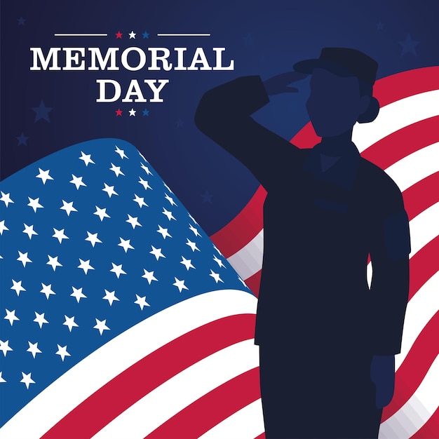 Silhouette of a US army woman Memorial day Vector illustration