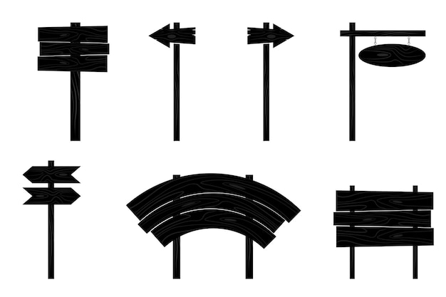 ベクトルデザインによる方向と発表のためのシルエット様々な木製看板板