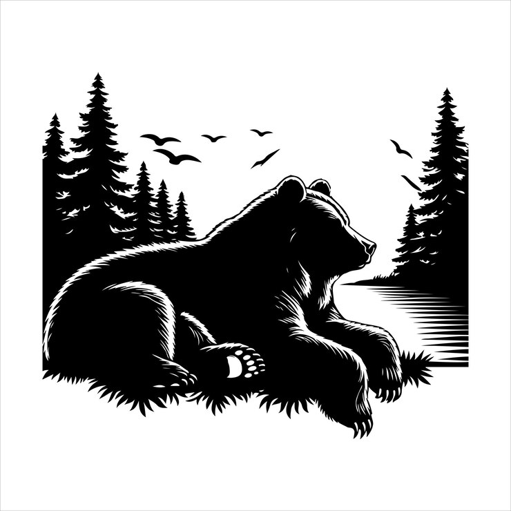 Vector silhouette vector of a bear standing on white background