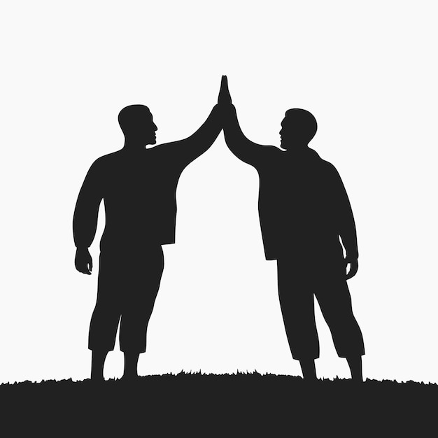 silhouette vector illustration of two young boys celebrating world friendship day