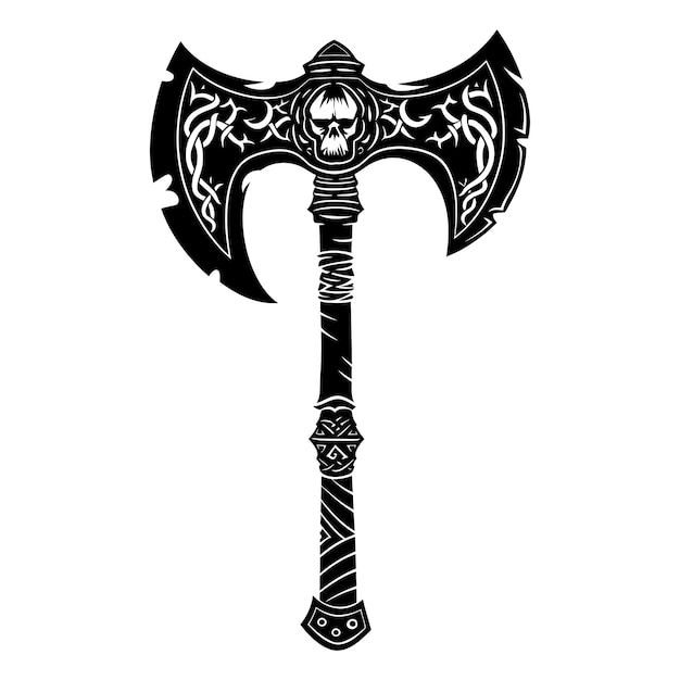 Вектор Силуэт викингового топора или топора или боевого молота оружие в игре mmorpg только черный цвет