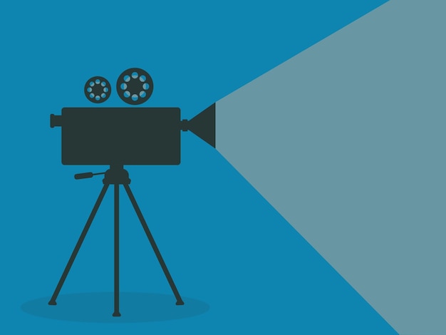 Silhouette of vintage cinema projector on a tripod Cinema background Movie festival template for banner flyer poster or tickets Movie time concept