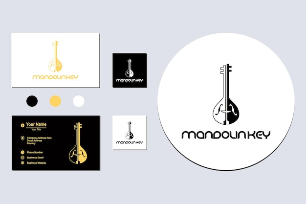 Silhouette Vintage Mandolin Key Icon Logo Design Vector Inspiration