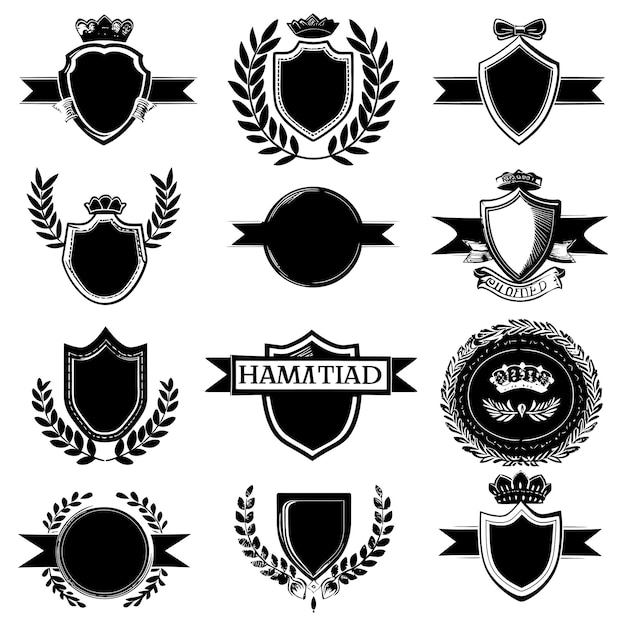 Vector silhouette vintage retro badges and medal element black color only