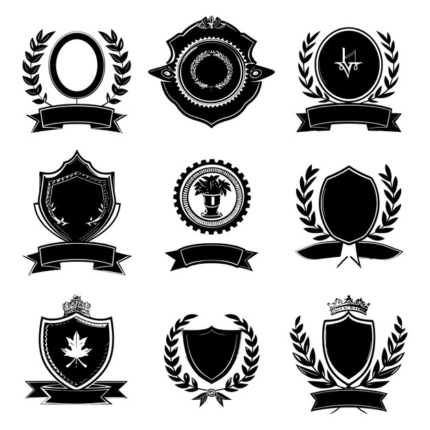 Vector silhouette vintage retro badges and medal element black color only