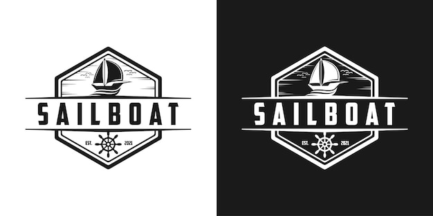 Silhouette vintage sailboat logo template