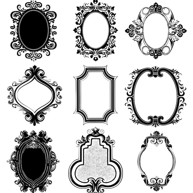 Silhouette vintage sticker label Vintage frames element for wedding invitation black color only