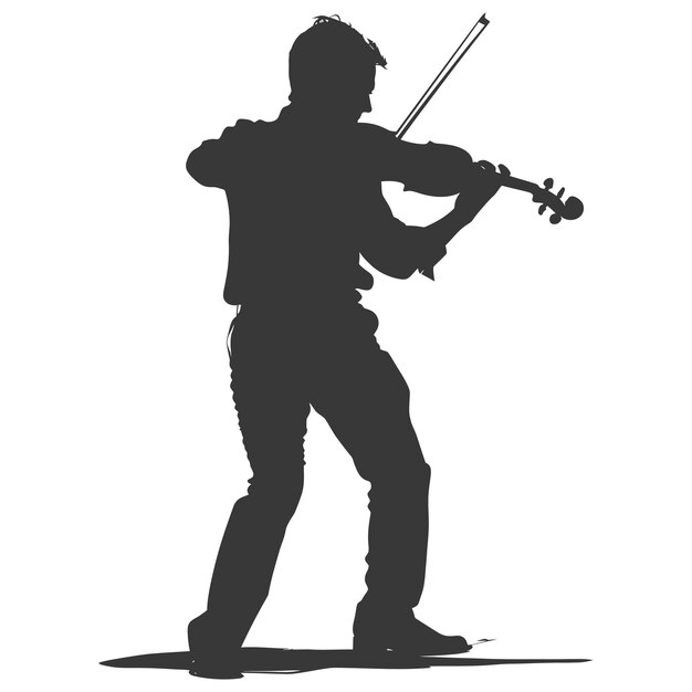 Vector silhouette violist in action full body black color only