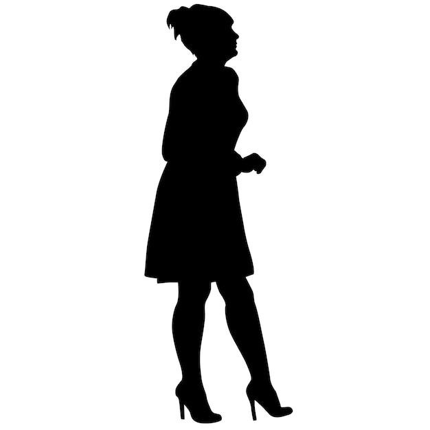 Silhouette of a walking female on a white background