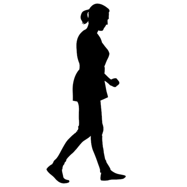 Silhouette of a walking girl on a white background