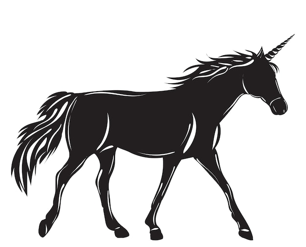 Silhouette walking unicorn black isolated