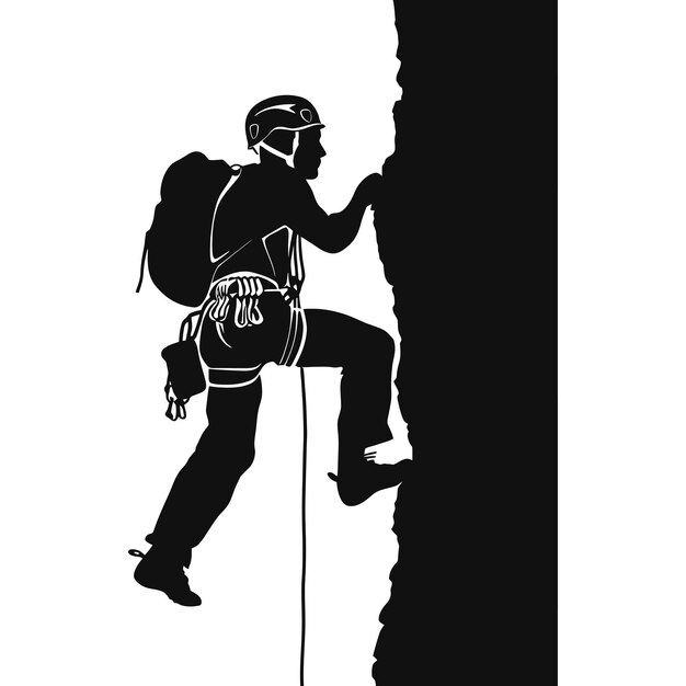 Vector silhouette wall climbing man sport black color only