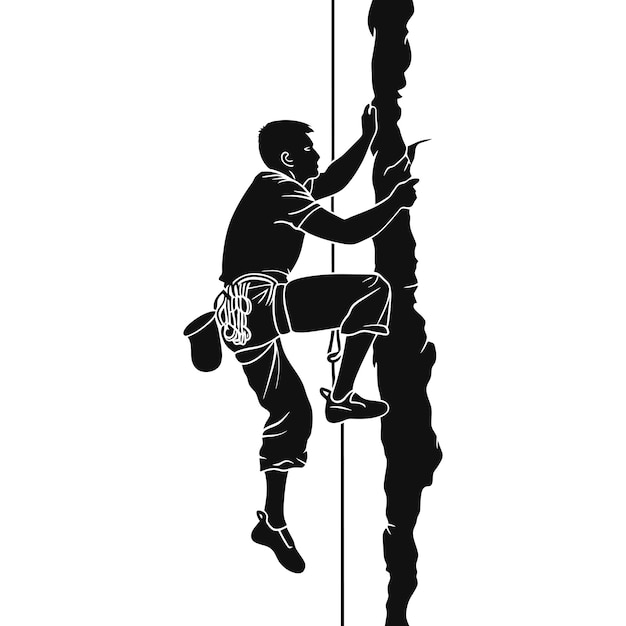 Silhouette wall climbing man sport black color only