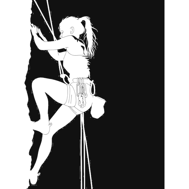 Silhouette wall climbing woman sport black color only