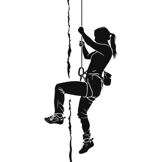 Silhouette wall climbing woman sport black color only