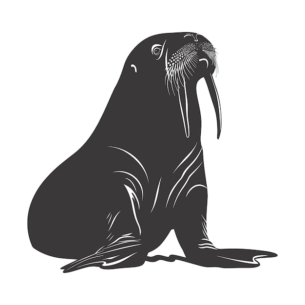 Silhouette walrus animal black color only full body