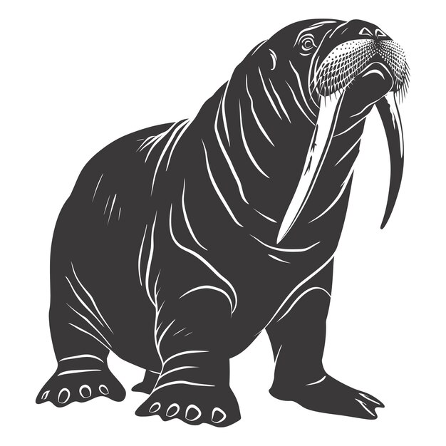 Silhouette walrus animal black color only full body