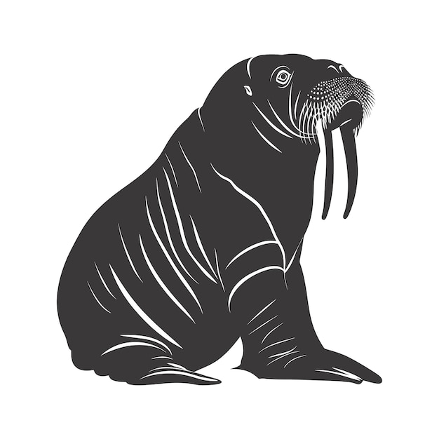 Silhouette walrus animal black color only full body