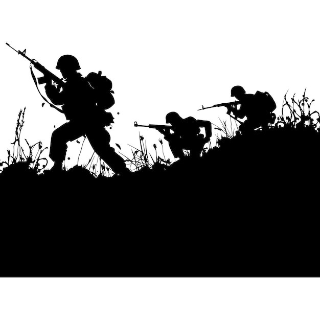 silhouette of a war situation black color only