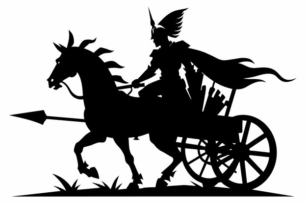 Vector silhouette of a warrior on a war chariot vector