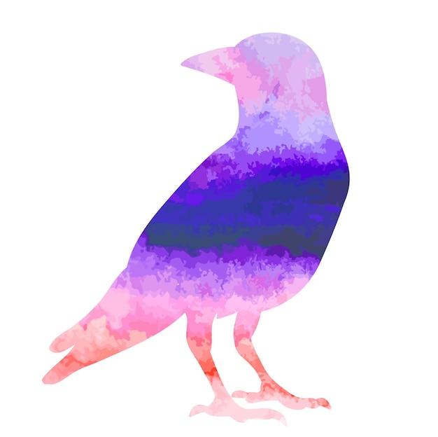 Silhouette watercolor crow