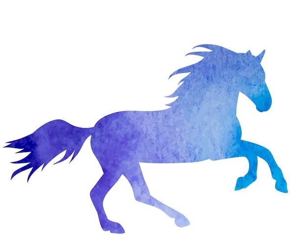 Vector silhouette watercolor horse on white background icon