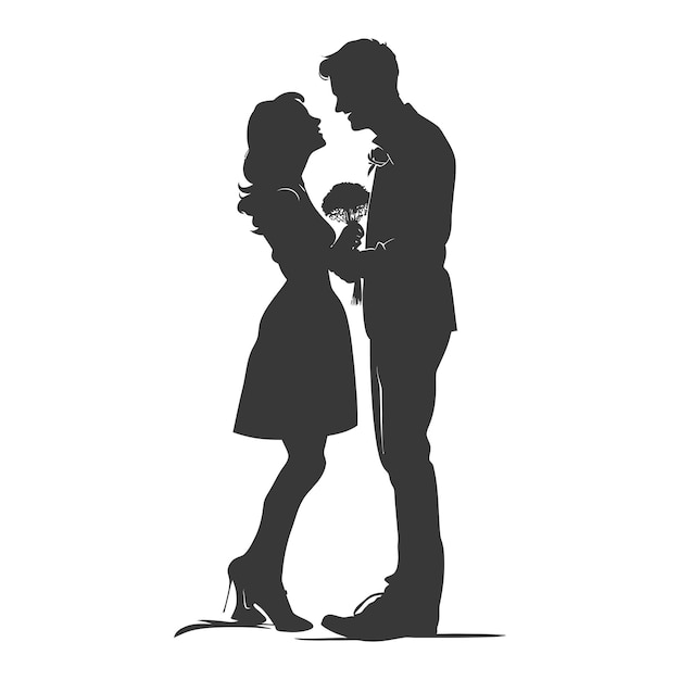 Vector silhouette wedding proposal by couple black color only