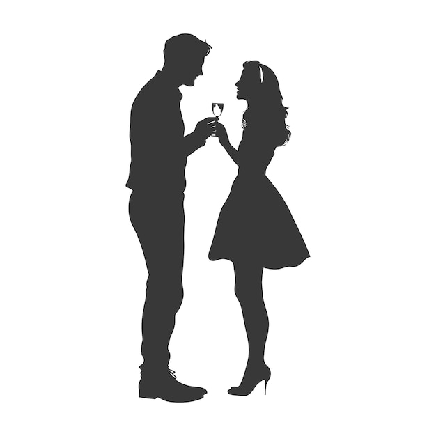 Vector silhouette wedding proposal by couple black color only