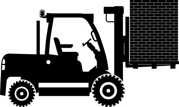 Silhouette of Wheel Forklift with Brick Icon in Flat Style Vector Illustration