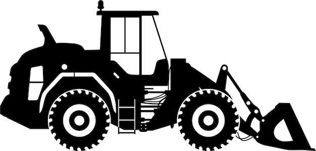 Silhouette of Wheel Loader Icon in Flat Style Vector Illustration