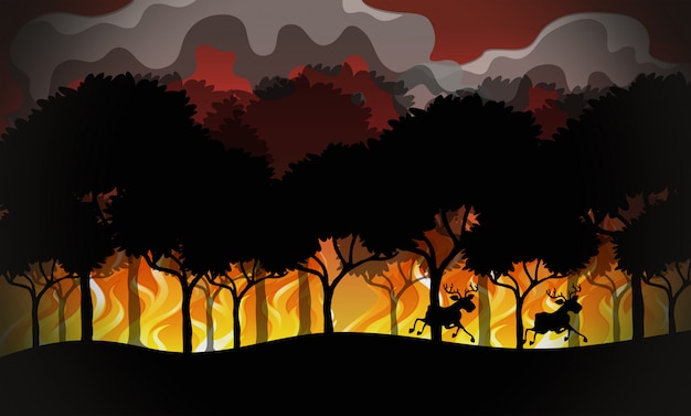 Vector silhouette wildfire disaster landscape