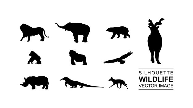 Vector silhouette wildlife set vector stock