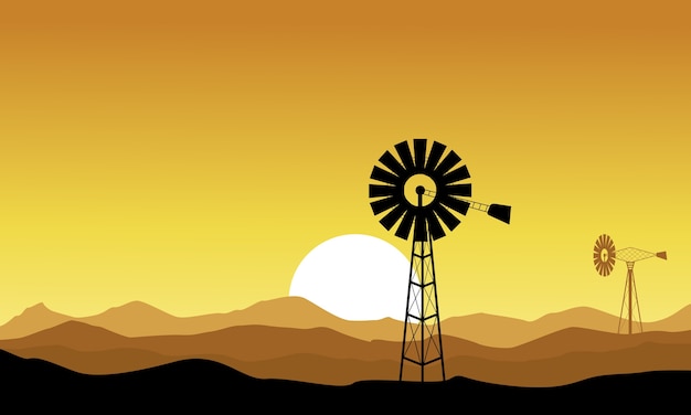 Silhouette of windmill on yellow backgrounds