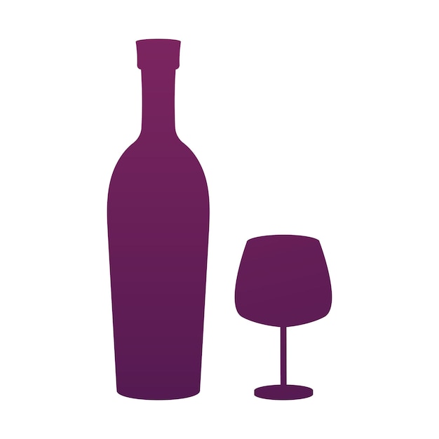 Silhouette of a wine bottle with a glass on a white background
