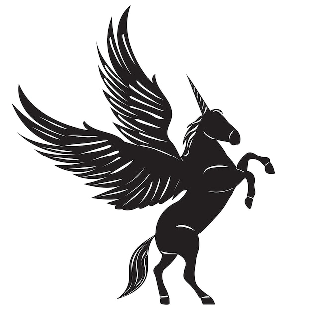 Silhouette of a winged unicorn on a white background isolated