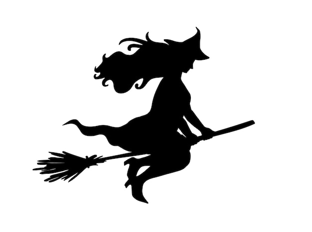 Silhouette of witch flying on her broom