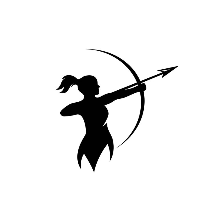 Vector silhouette woman archer icon logo illustration